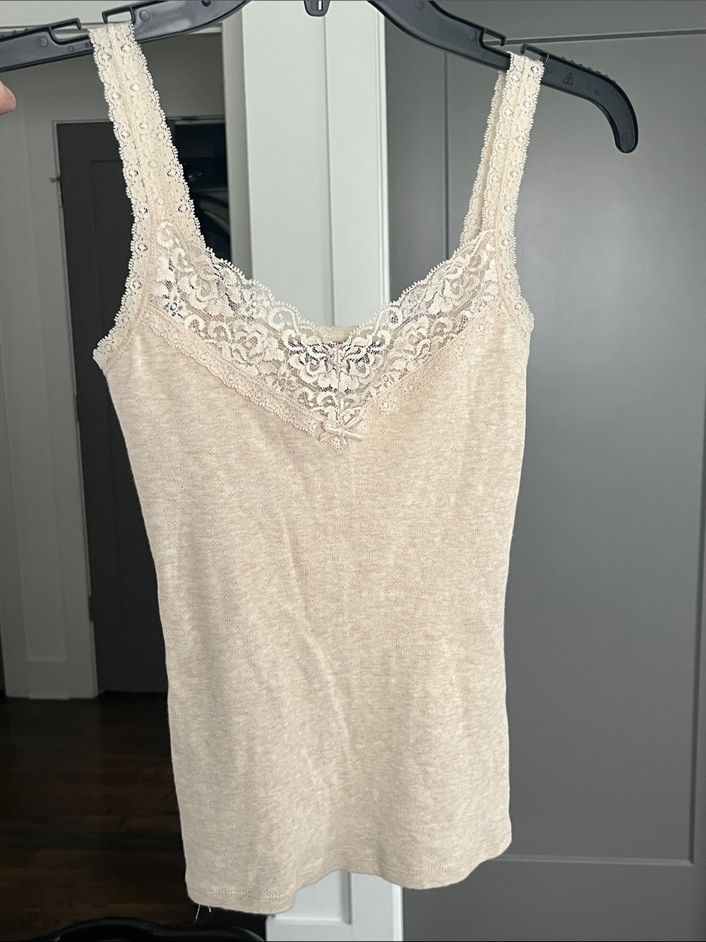Lace Trim Tank Top in Light Beige - vintage style Express